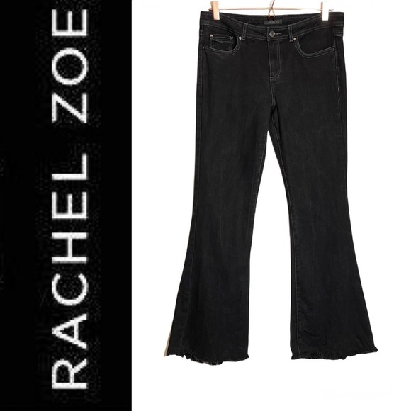 Rachel Zoe Denim - ✅SOLD-Rachel Zoe | Flare Leg Denim Jeans Raw Cut Hem Mid Rise Black Stretch